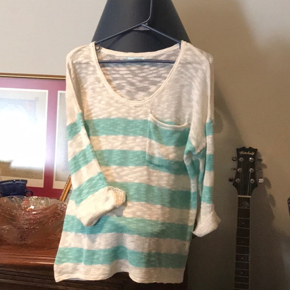 Light weight robins egg blue stripes on white XL